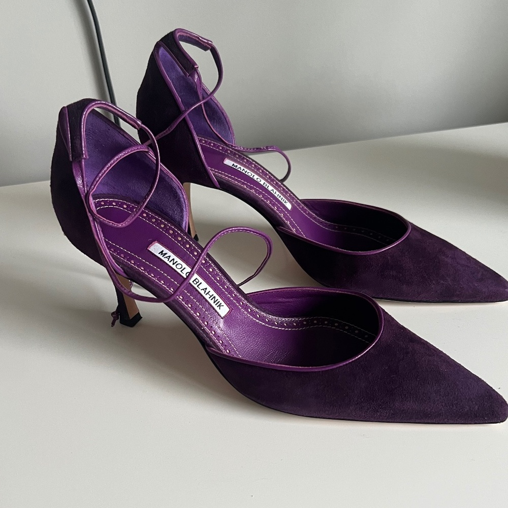 Manolo Blahnik Suede Ankle Strap D’orsay Heels